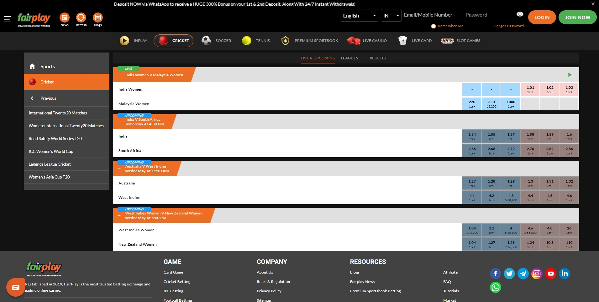 Fairplay fantasy website interface